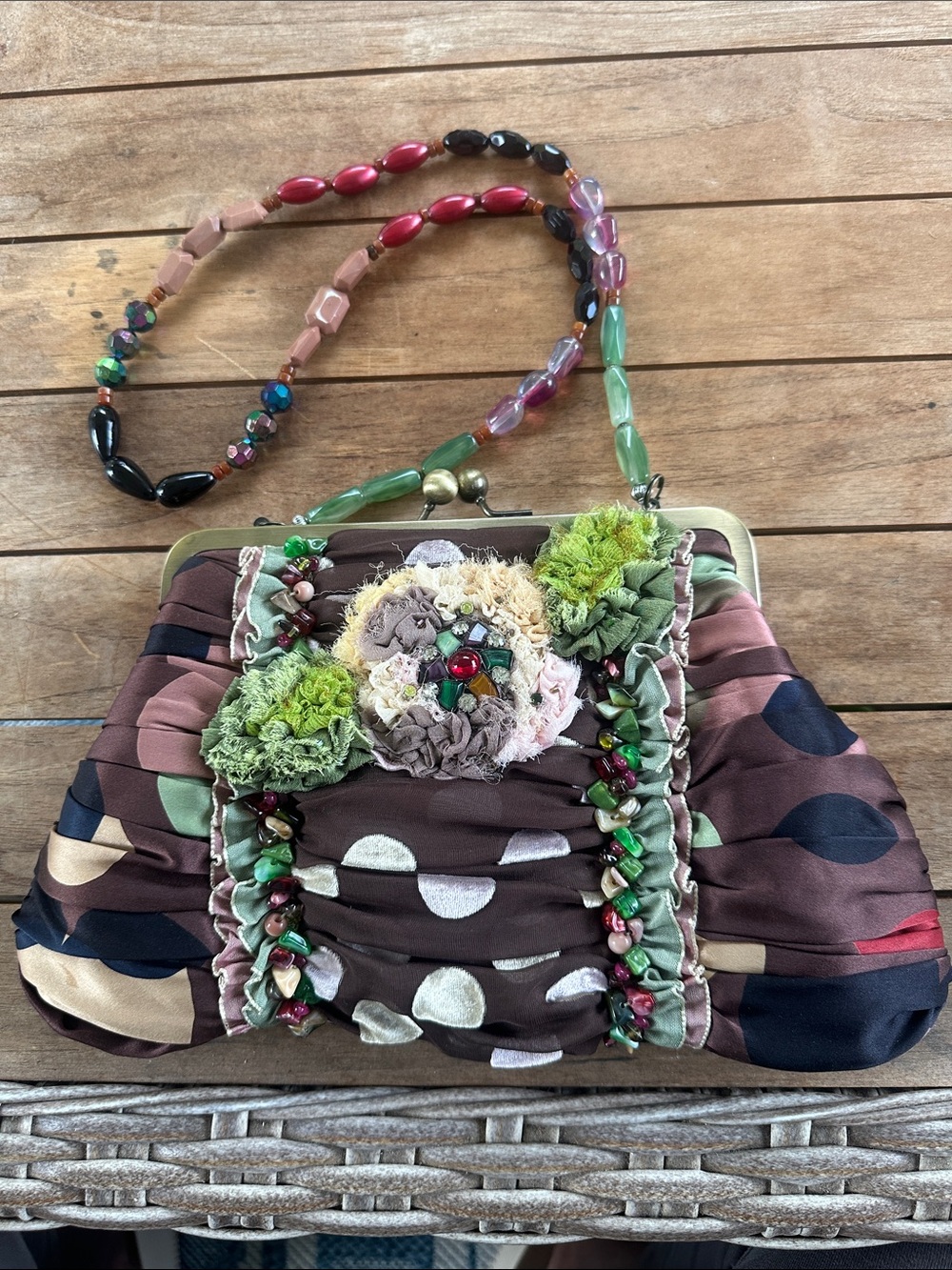 Mary Frances Polka Dot Embellished Semi Precious Stone Clutch/Shoulder Bag